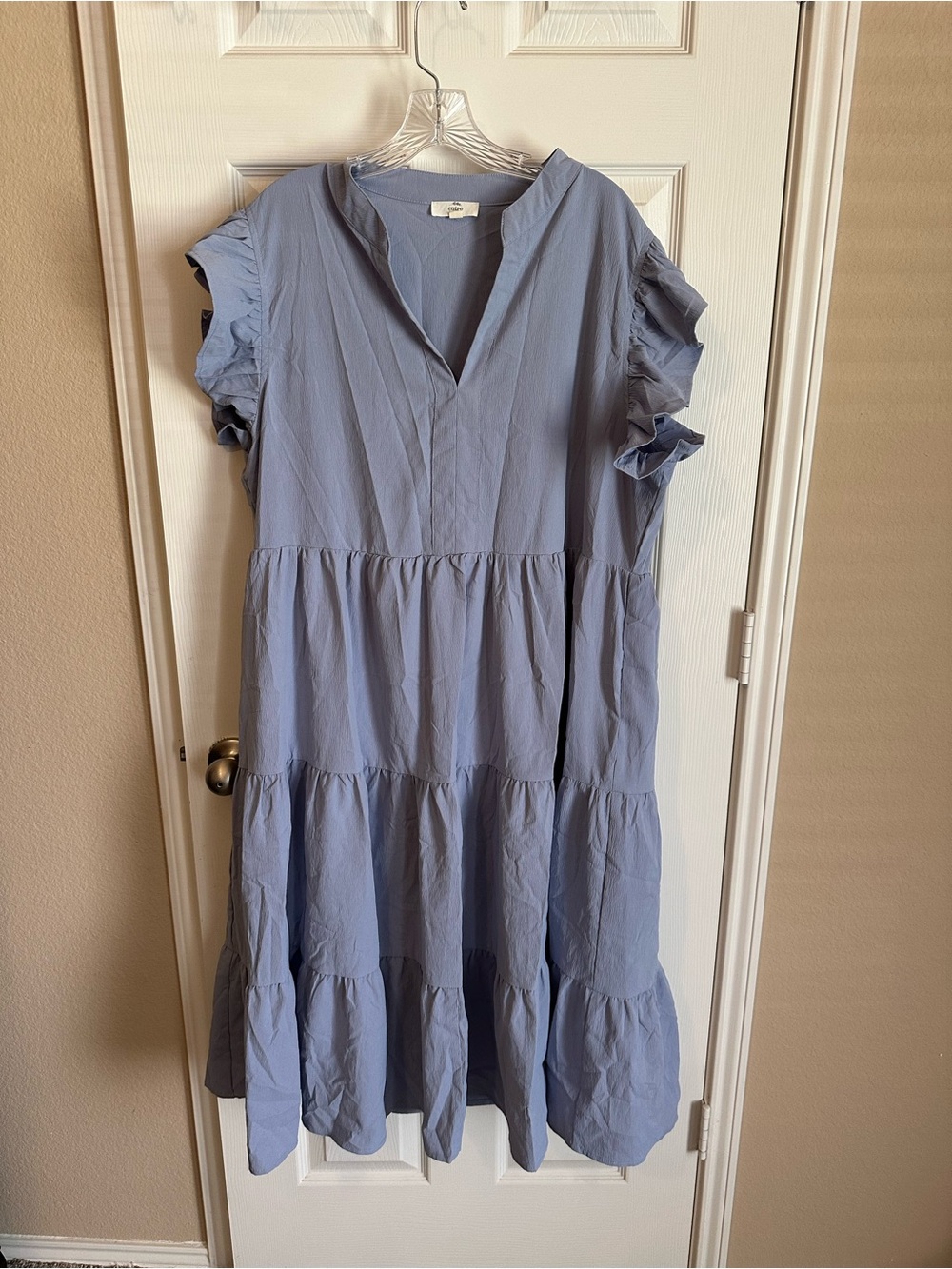 ENTRO- Light Blue Tiered Ruffle Sleeve Kids Dress